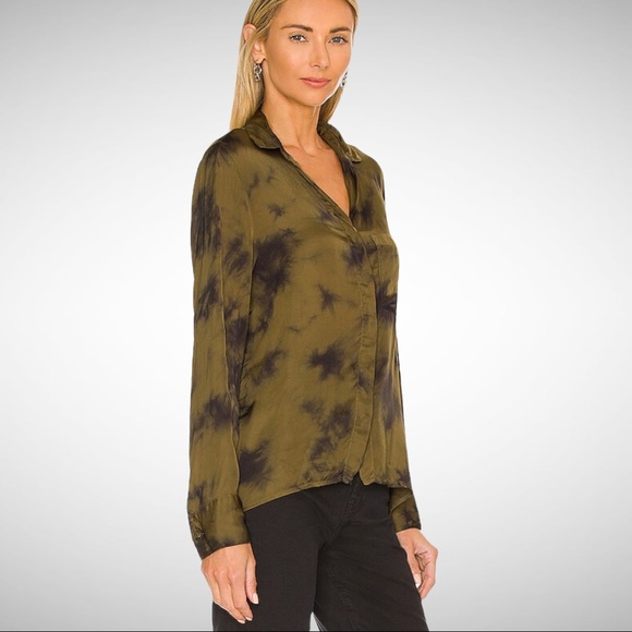 YFB Fern Vancouver Wash Susan Satin Button Down In Dark Green S - Picture 3 of 9